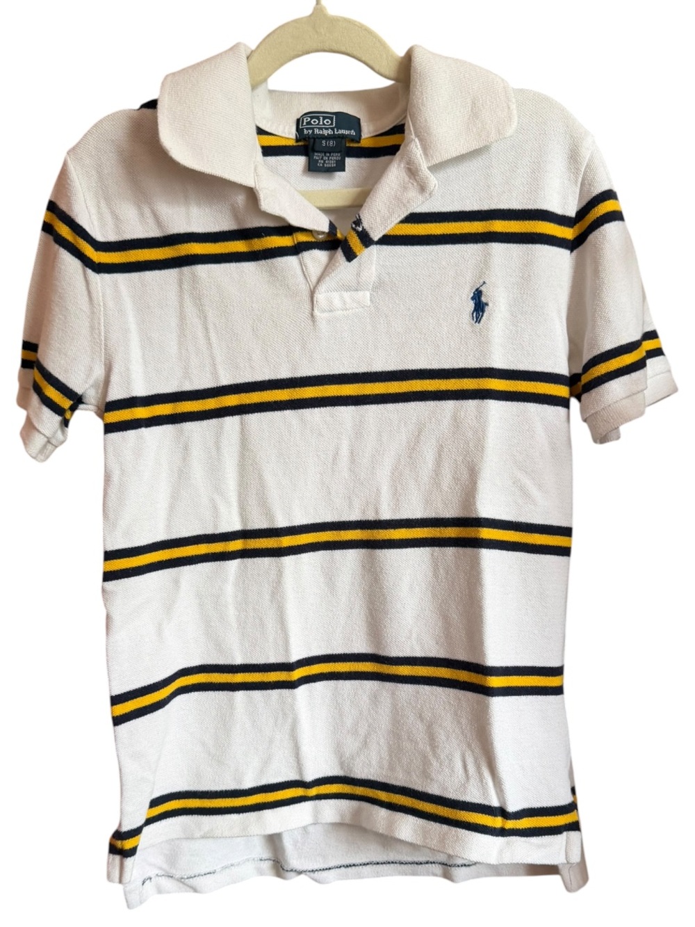 Polo by Ralph Lauren White Stripe Mesh Polo Shirt - Size 8